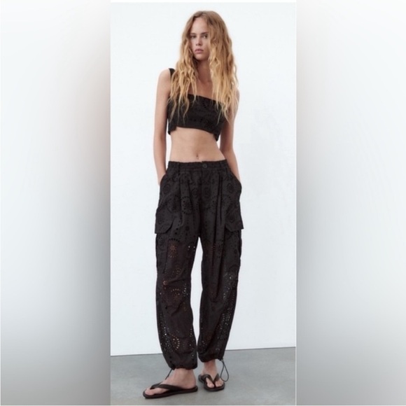 Zara Eyelet Embroidered Cargo Pants - Picture 2 of 10